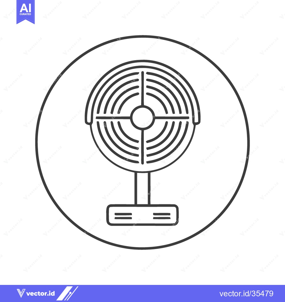 Premium Vector of Minimalist Line Art: Vintage Fan Icon in Circular Frame