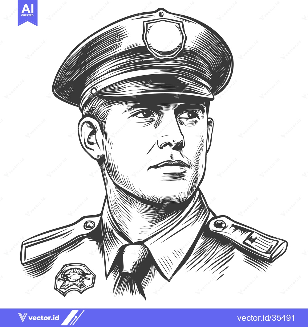 Premium Vector dari A detailed black and white portrait of a police officer