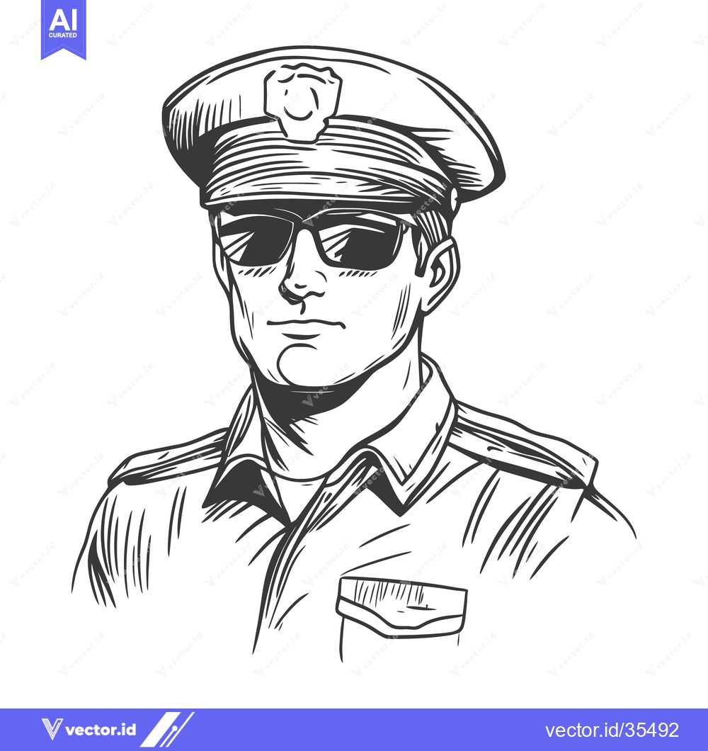Premium Vector dari A stern monochrome illustration of a police officer in uniform