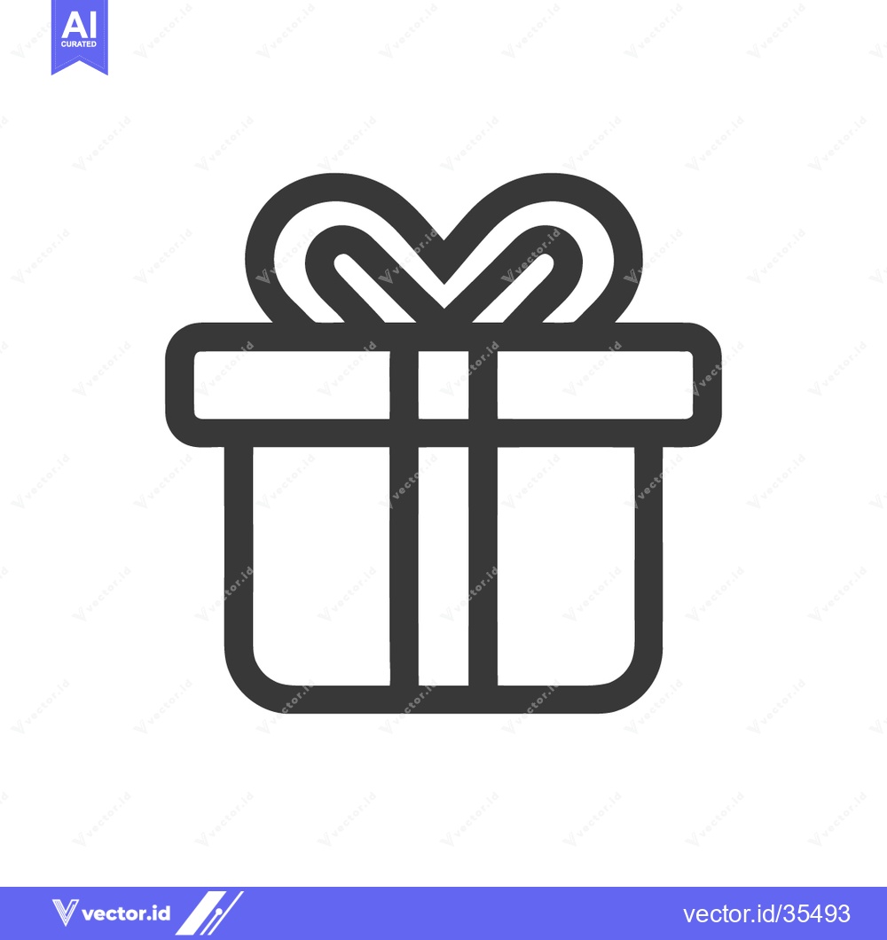 Premium Vector dari Minimalist Gift Box Icon with Ribbon Bow, Outline Style