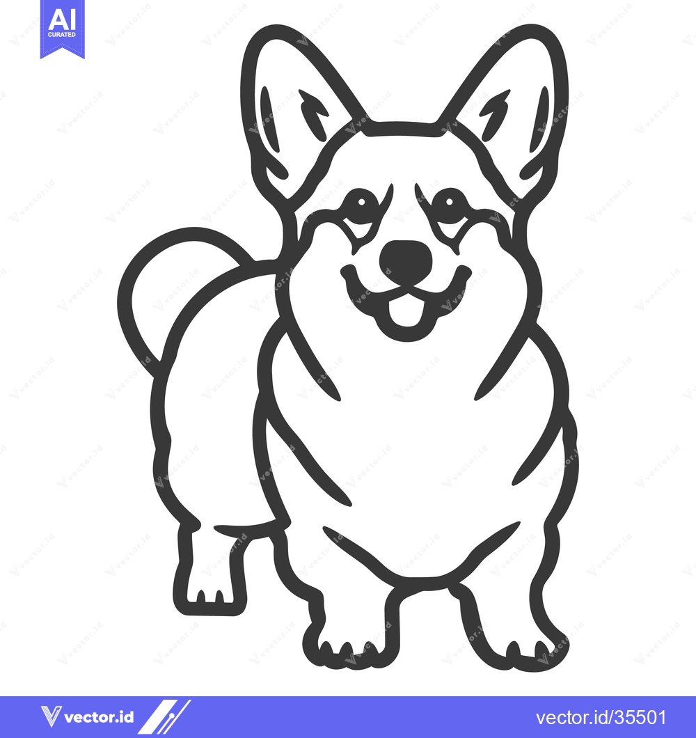 Premium Vector dari A stylized outline illustration depicting a happy dog standing proudly