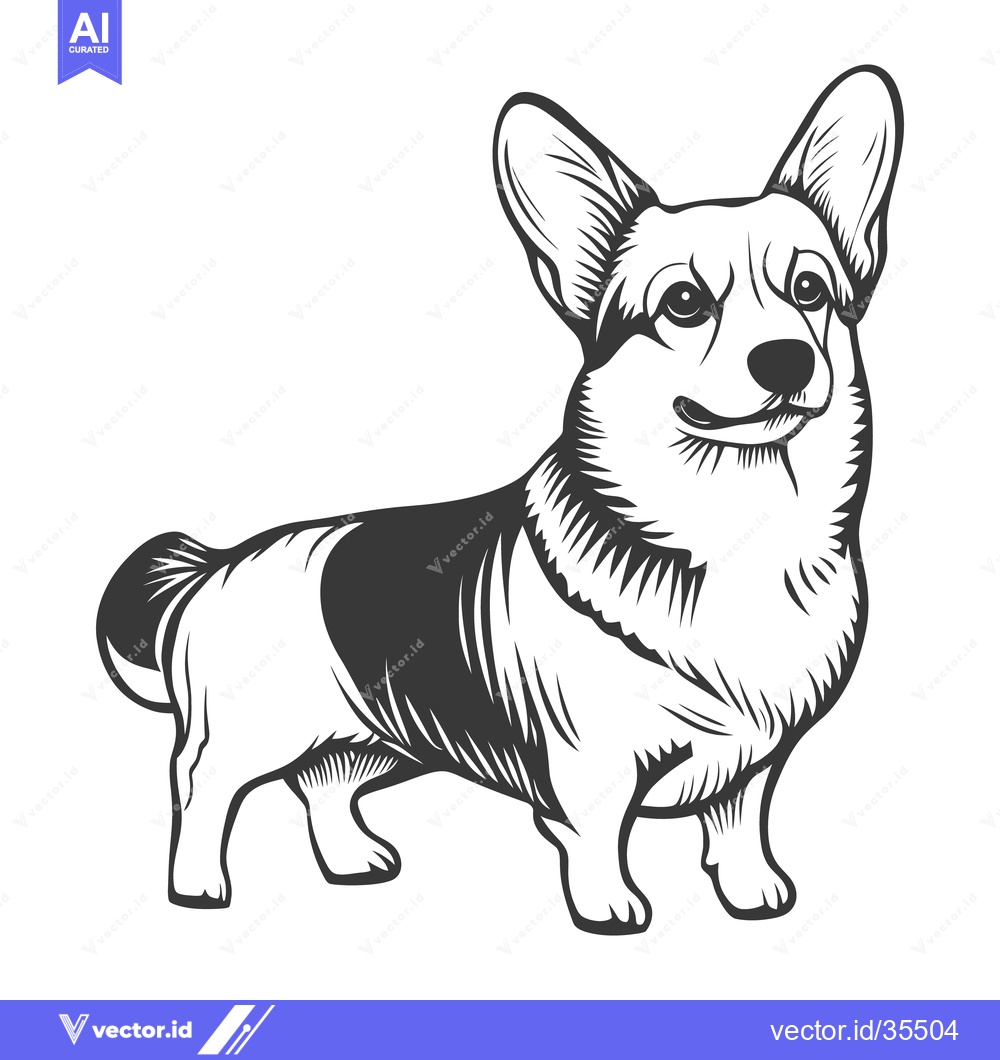 Premium Vector of A standing corgi dog with black and white markings details