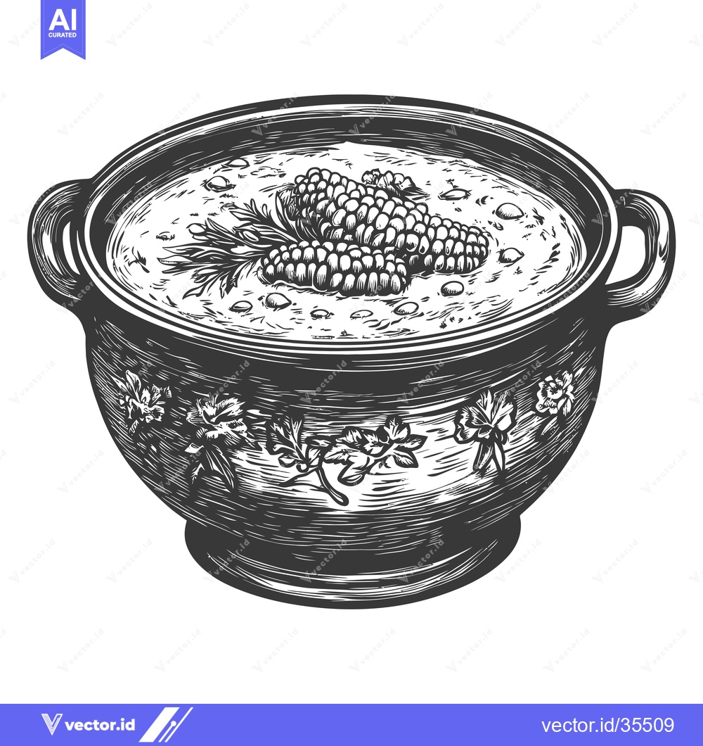 Premium Vector of A Decorative Bowl of Creamy Soup with Berries