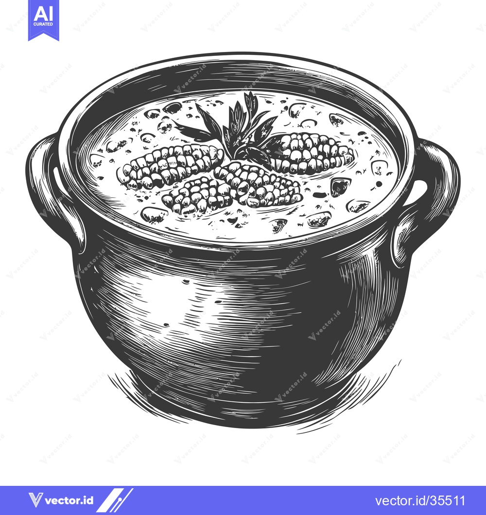 Premium Vector dari Delicious Corn Chowder in a Rustic Pot