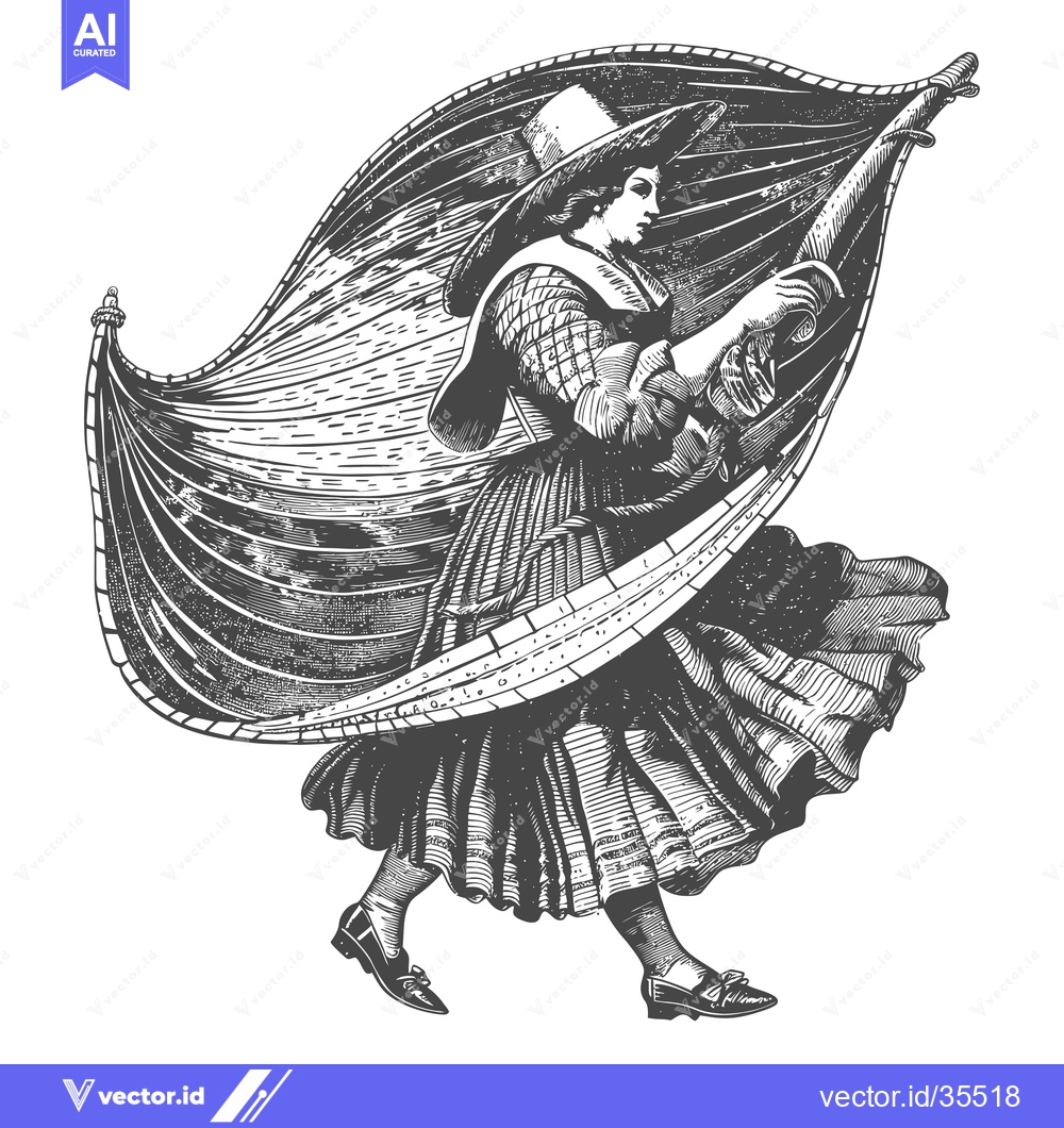 Premium Vector of Woman in Wide Brimmed Hat Holding Large Sail