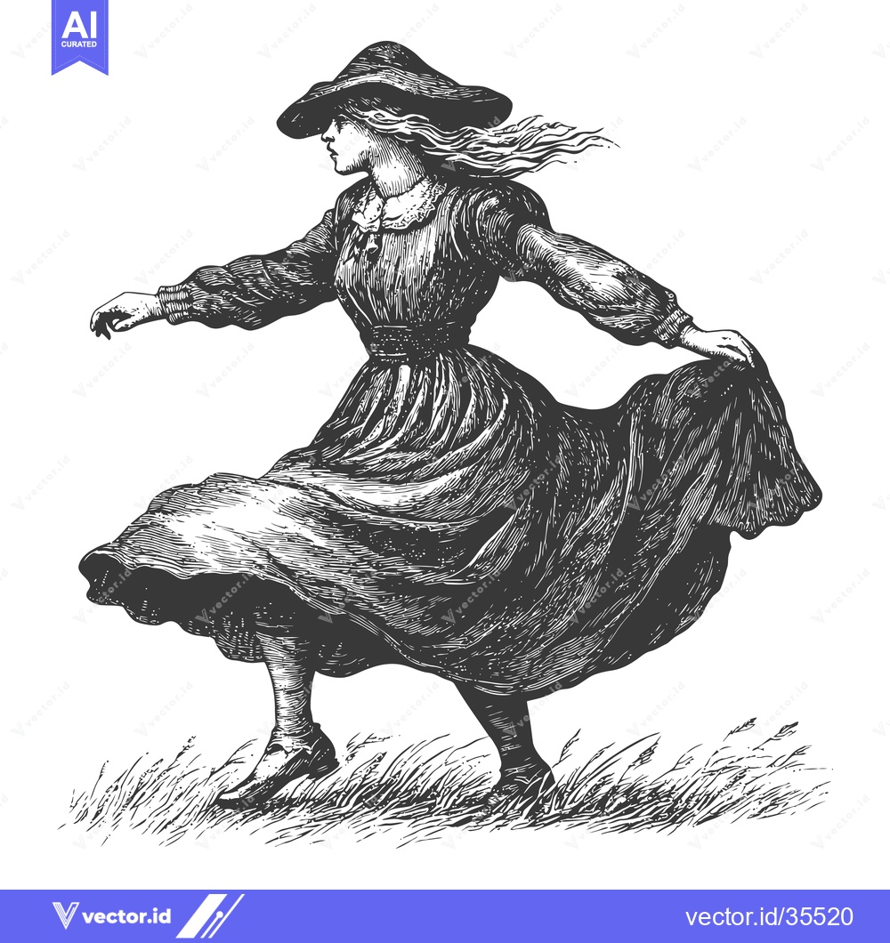 Premium Vector dari Young Woman in Dress Dancing in Field