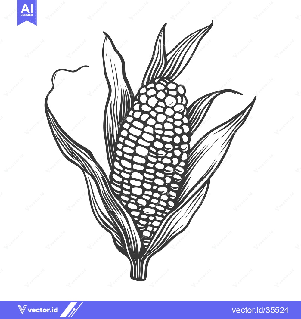 Premium Vector dari A monochrome illustration of a corn cob with leaves