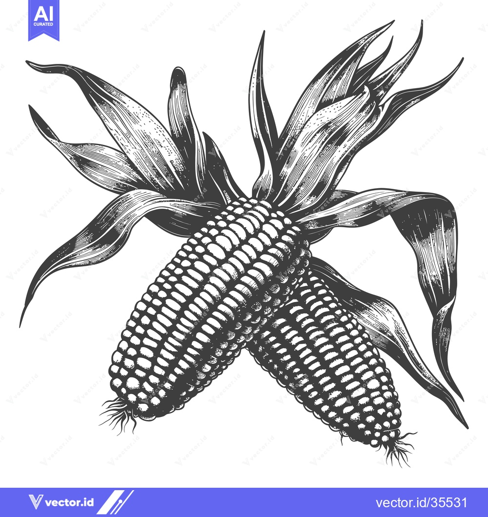 Premium Vector dari Two ears of corn with leaves detailed illustration