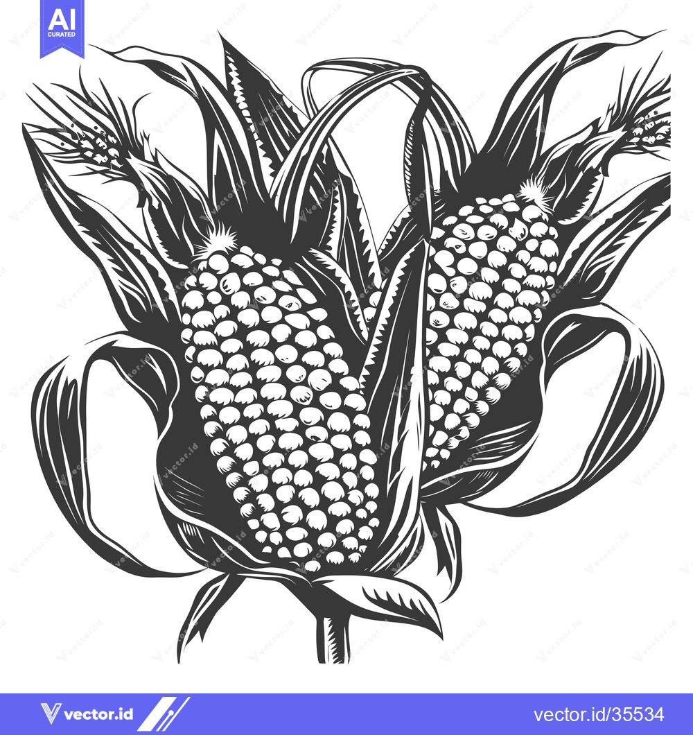 Premium Vector dari Two Ears Of Corn In A Detailed Black And White Illustration