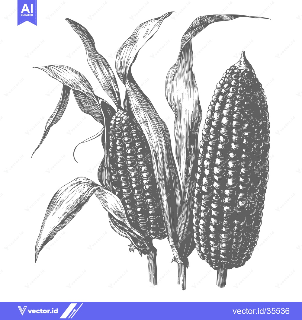 Premium Vector dari Two Ears Of Corn With Husks And Leaves