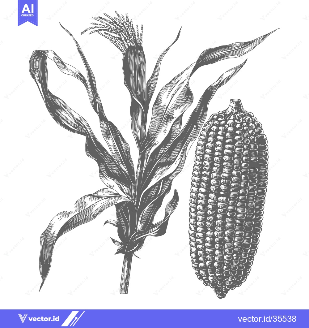Premium Vector of Detailed Illustration of Corn Plant and Ear