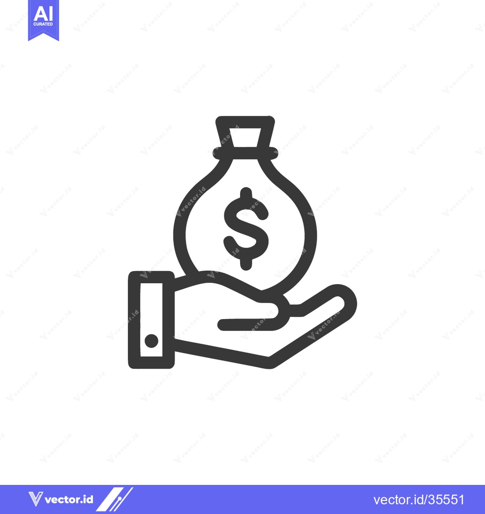 Premium Vector of Hand Holding Money Bag Icon: Financial Support, Investment, and Wealth