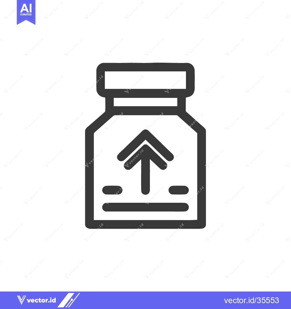 Premium Vector dari Minimalist Icon of a Medicine Bottle with Upward Arrow Symbol