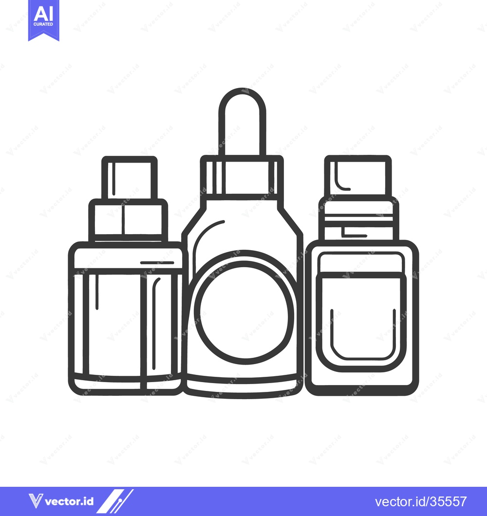Premium Vector dari Three different small cosmetic bottles depicted in black line art