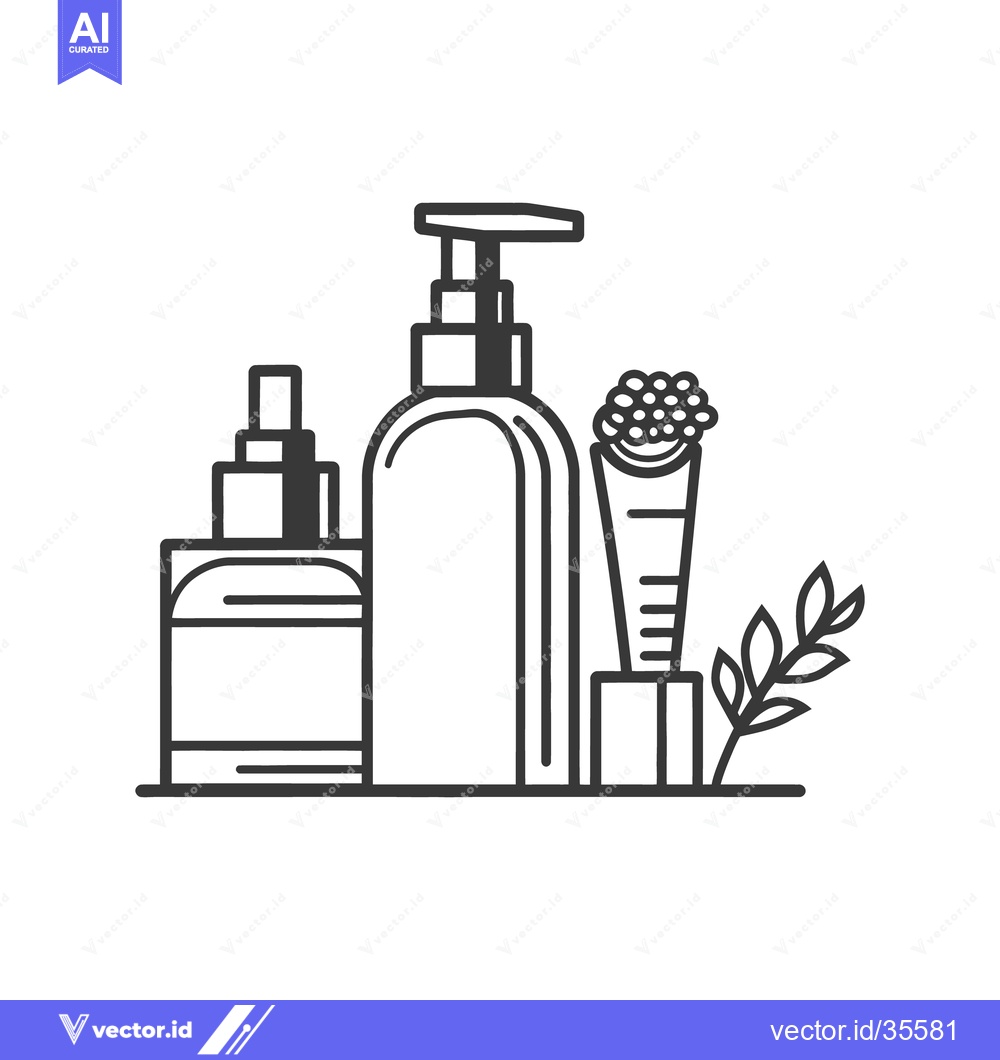 Premium Vector of Outline drawing of beauty products and a botanical element