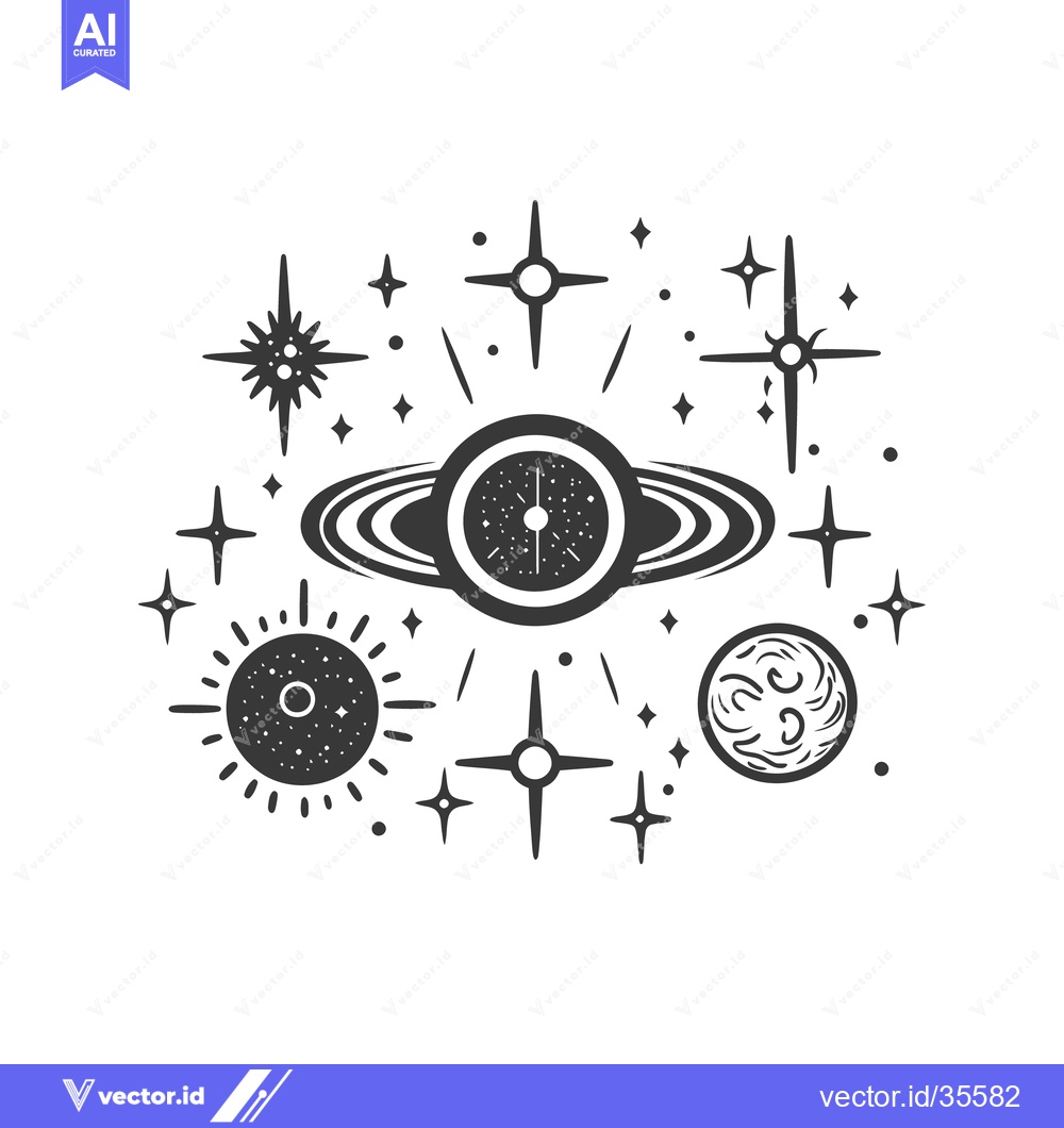 Premium Vector of A stylized artistic depiction of planets and celestial objects