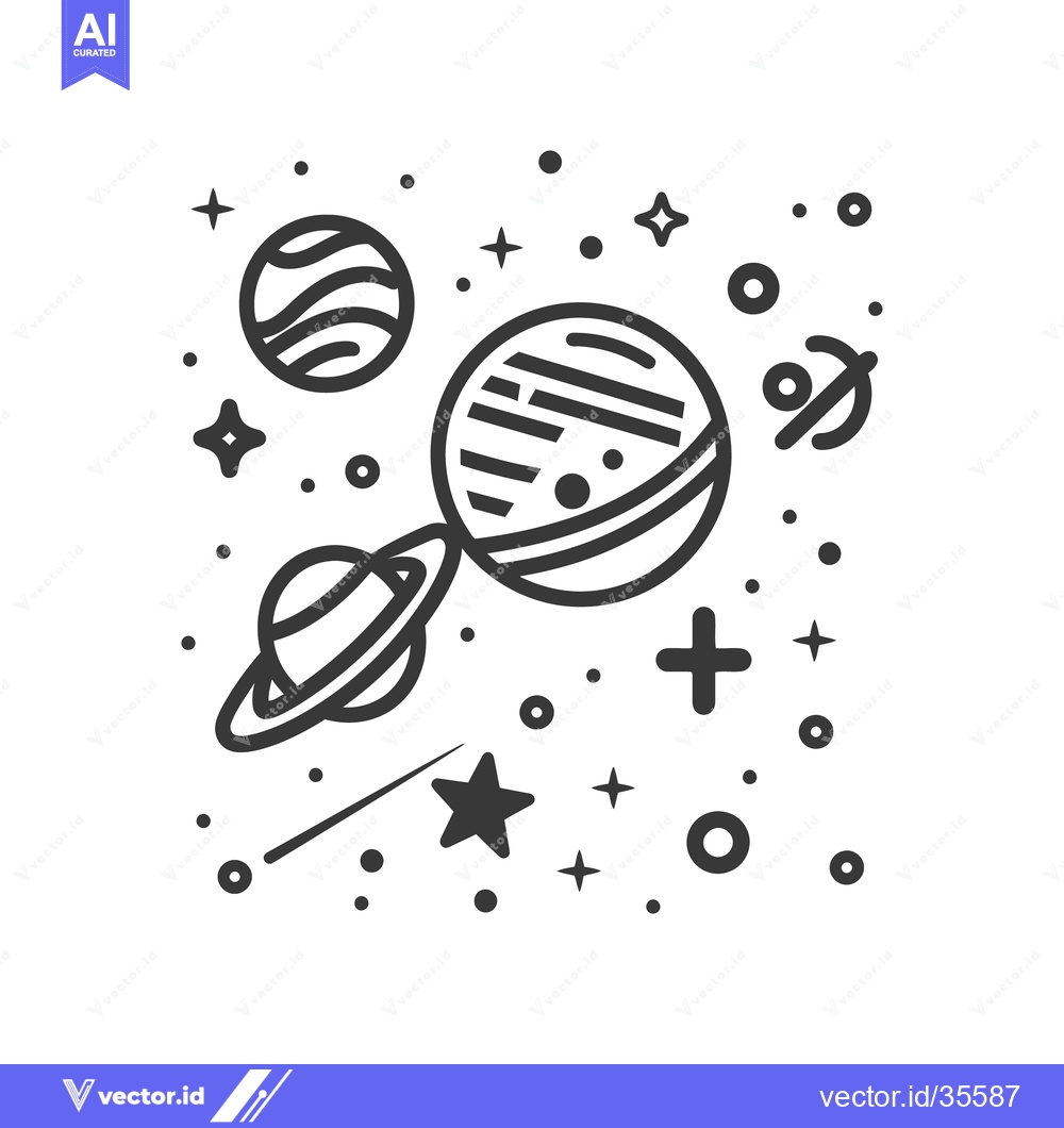 Premium Vector of A simple monochrome illustration depicting planets and celestial objec