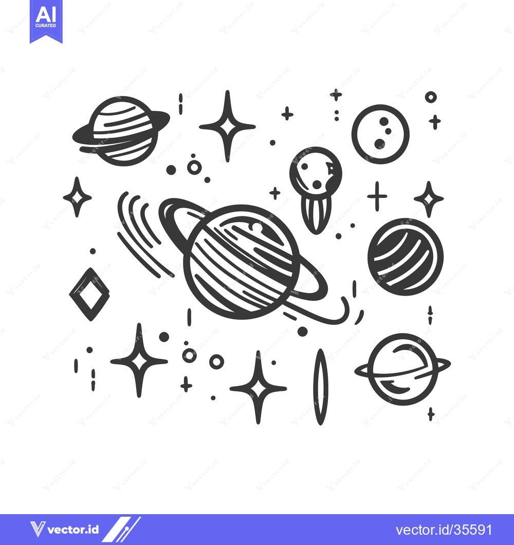 Premium Vector of Black and white stylized illustration of various celestial objects