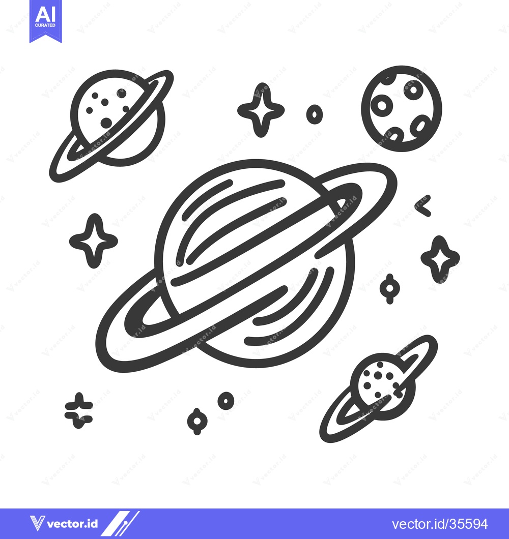 Premium Vector dari Simplified line drawing of various celestial objects in space