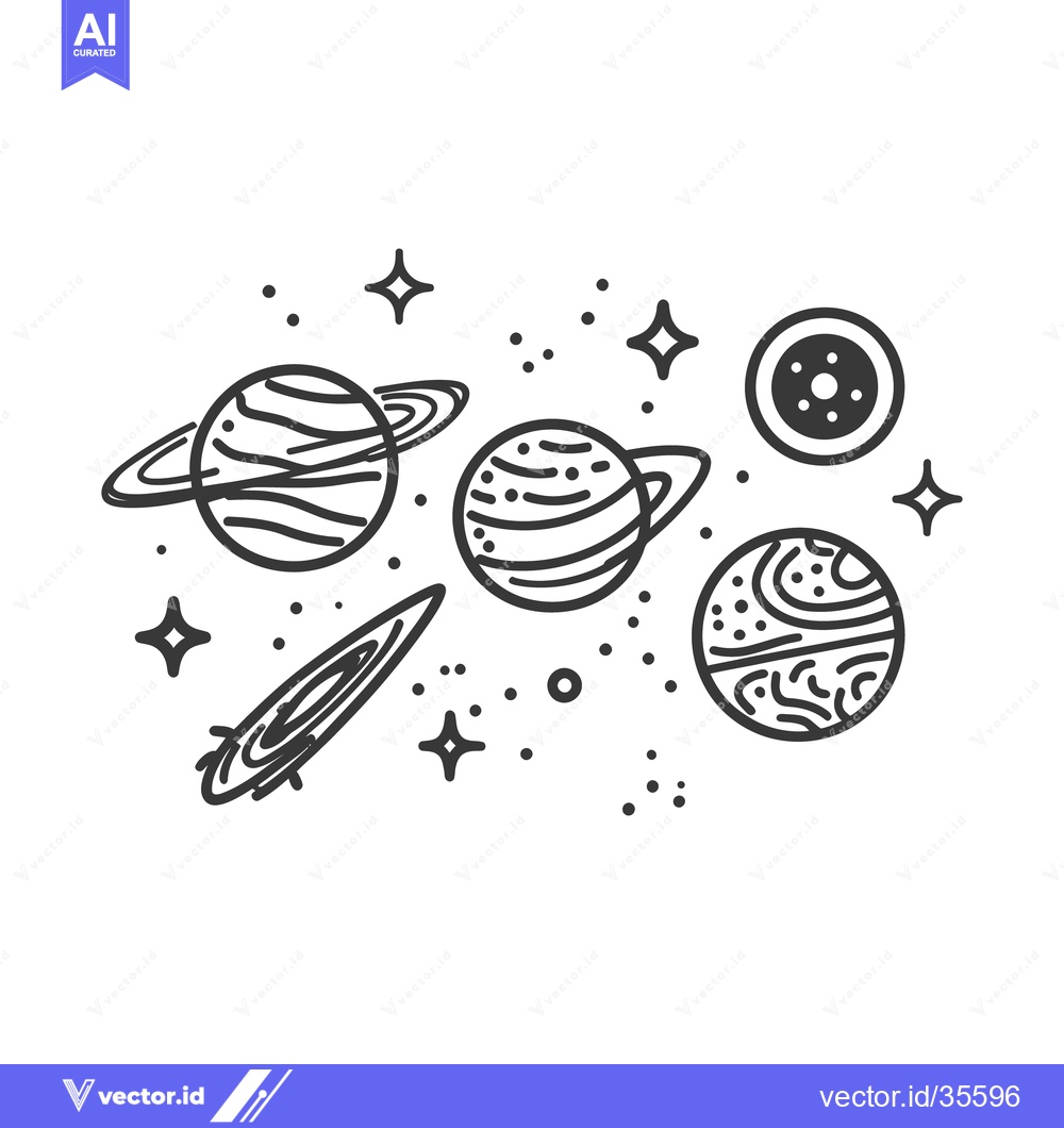 Premium Vector of Drawn collection of planets stars and a comet in space