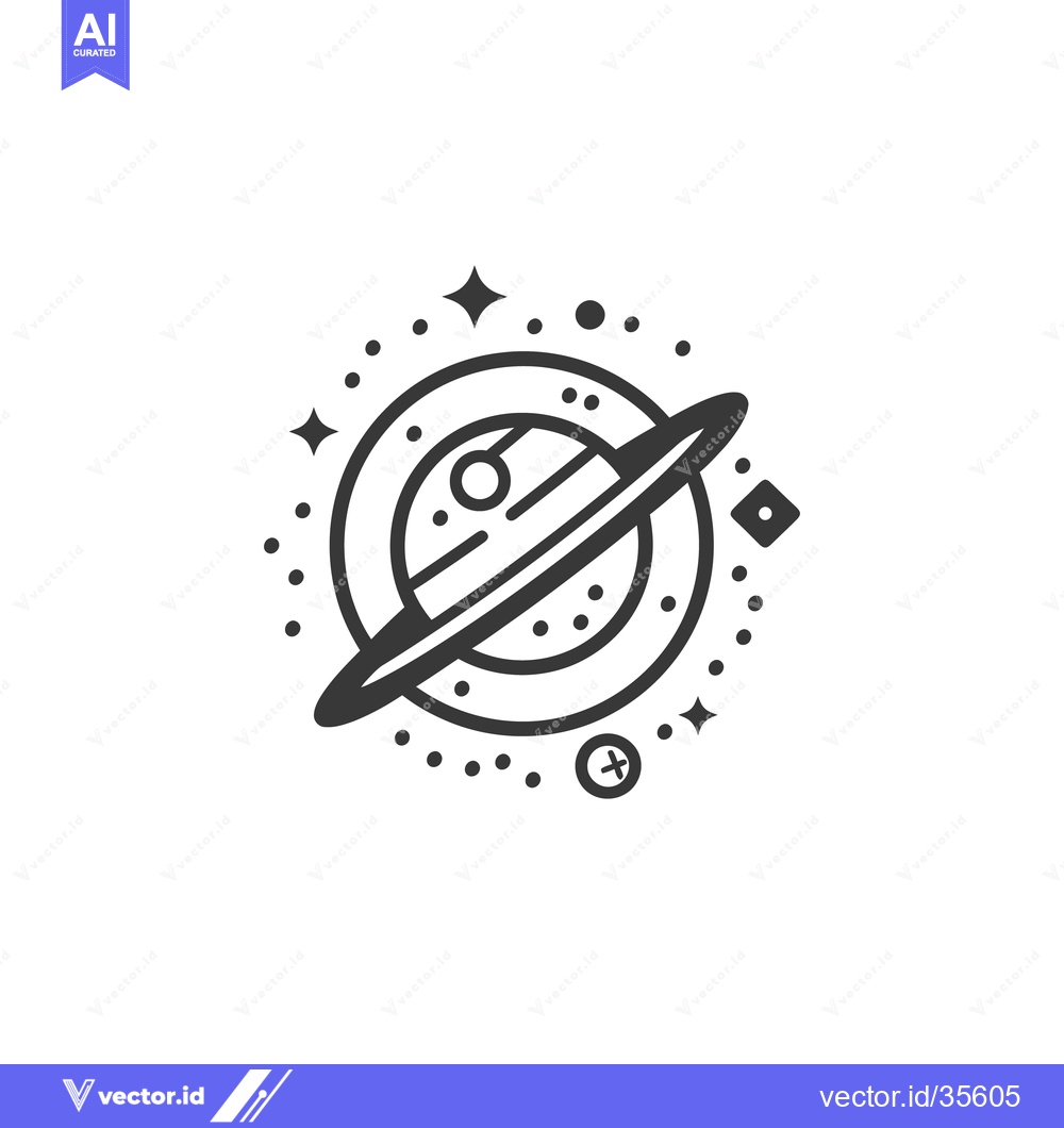 Premium Vector dari A stylized monochrome graphic depicting a planet with rings