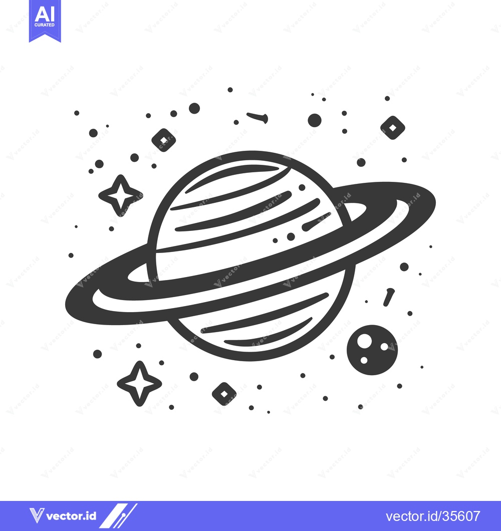Premium Vector dari A simple black and white illustration of a ringed planet