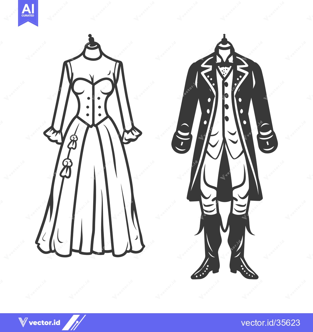 Premium Vector dari Classic formal attire for a woman and a gentleman on display
