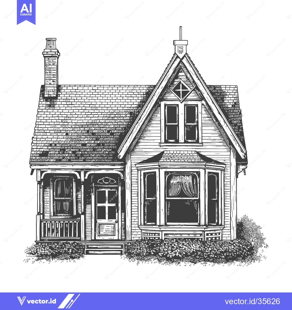 Premium Vector dari A charming vintage house illustration in black and white