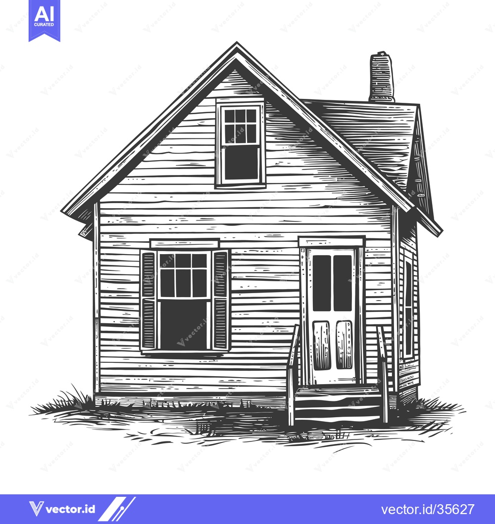 Premium Vector of A Rustic Wooden House With A Gable Roof And Chimney