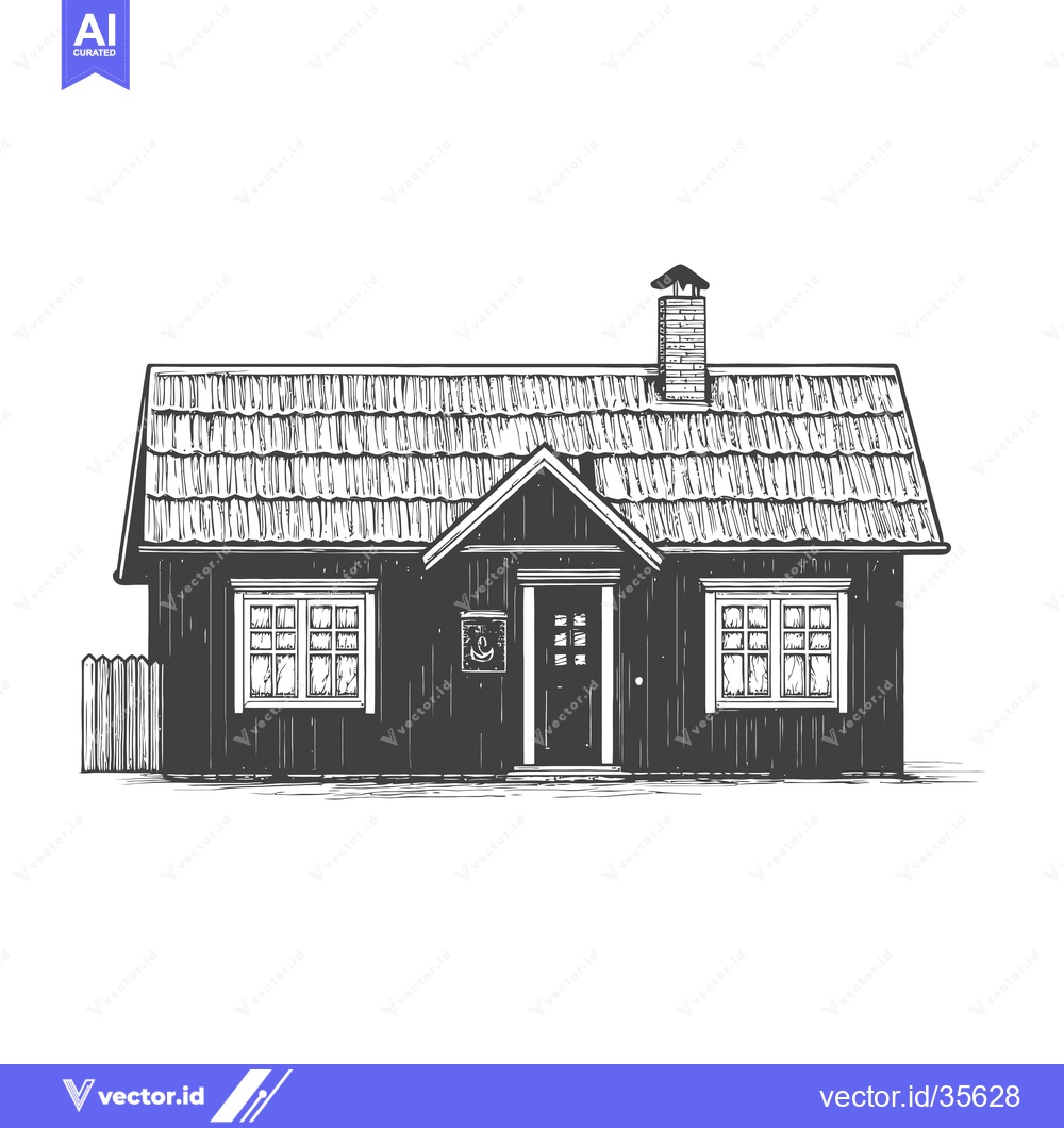 Premium Vector of A charming wood cabin with a shingle roof and small fence