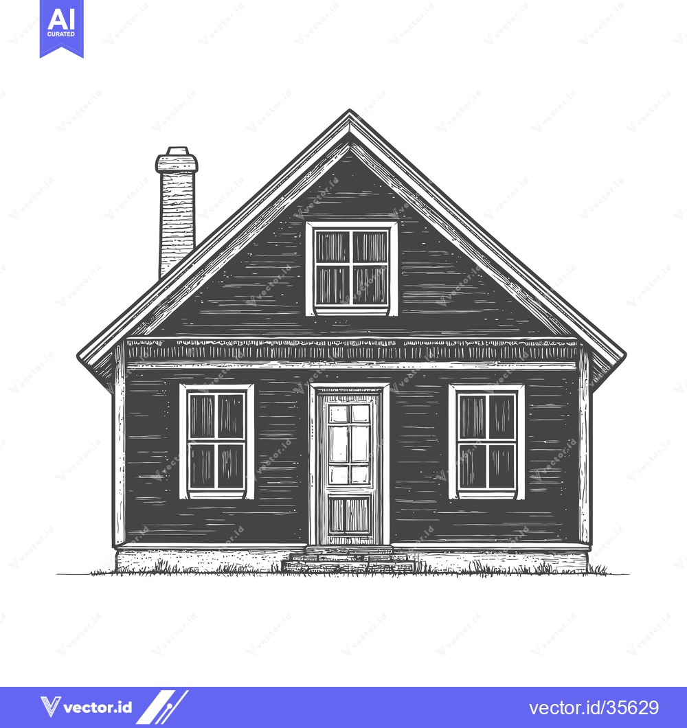 Premium Vector dari A quaint wooden house with a gabled roof and chimney