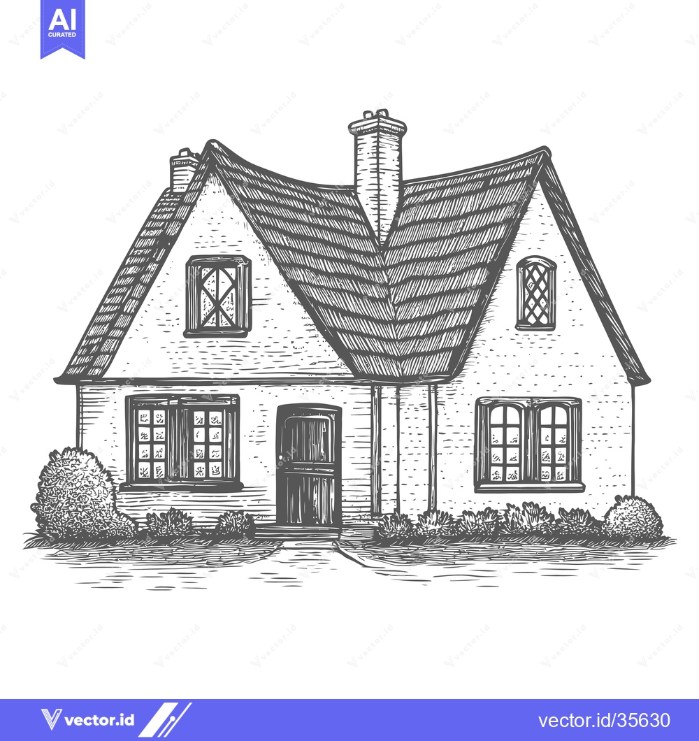 Premium Vector dari Charming Cottage House Architectural Illustration Drawing