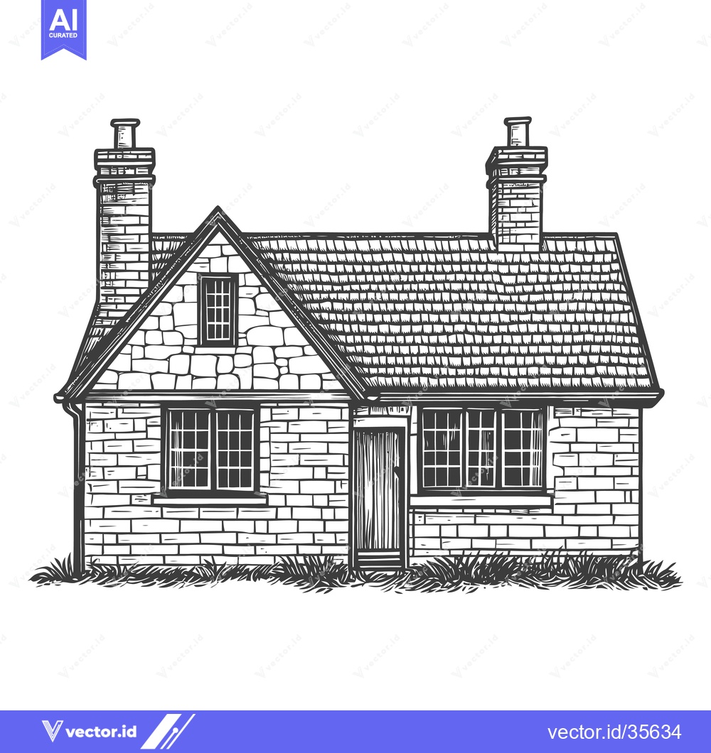 Premium Vector dari Stone Cottage House Architectural Drawing Illustration