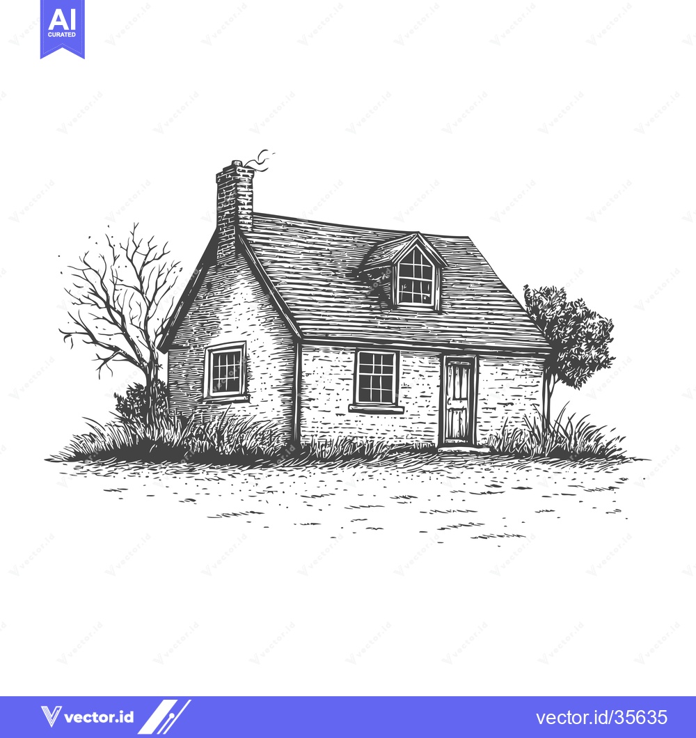 Premium Vector dari Stone Cottage Illustration With Trees And Grass