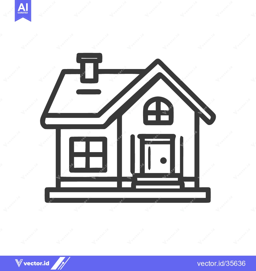 Premium Vector dari Simple House Icon with Chimney, Window, and Door in Black Outline