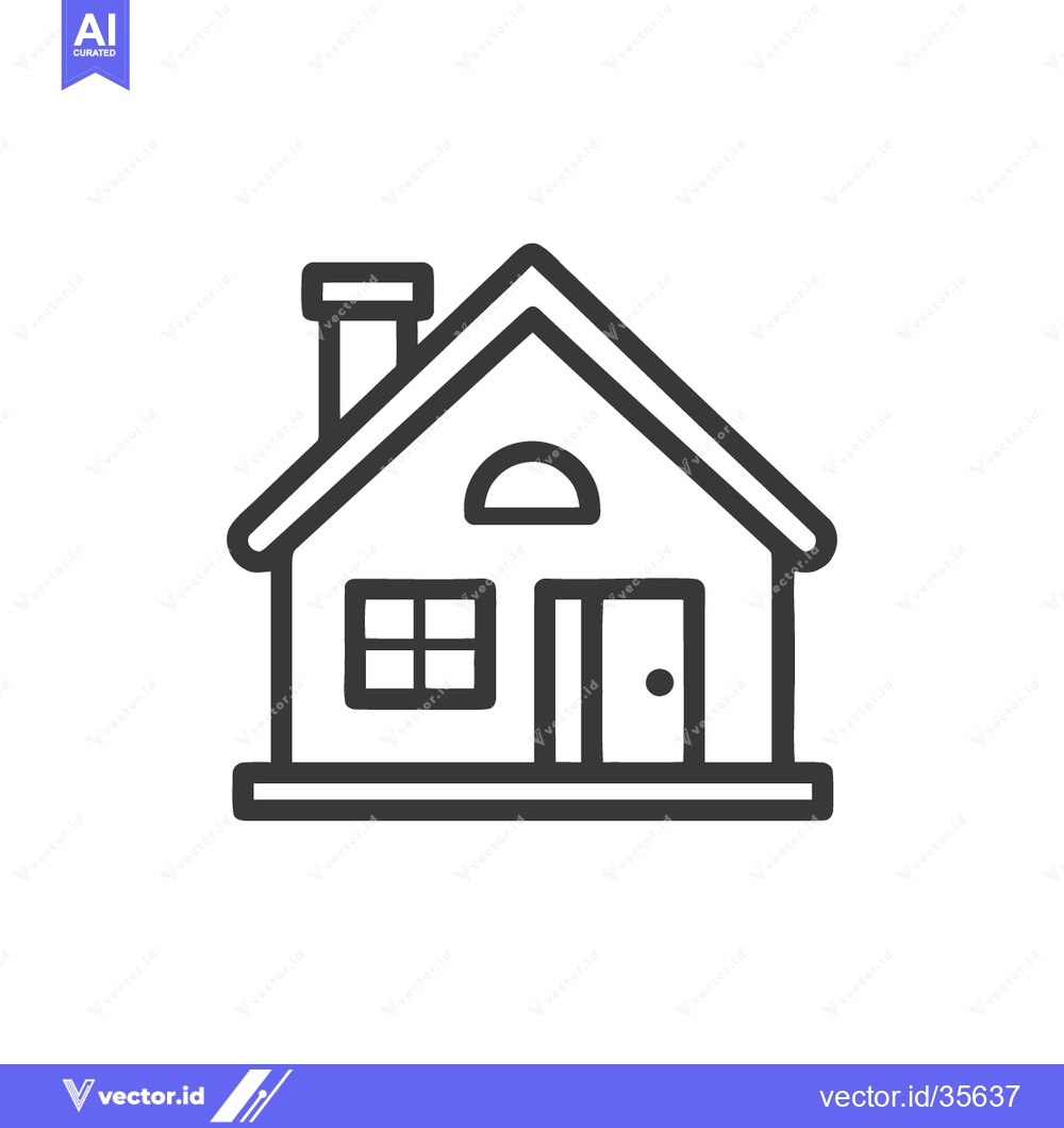 Premium Vector of Simple House Icon with Chimney, Door, and Window in Black Outline