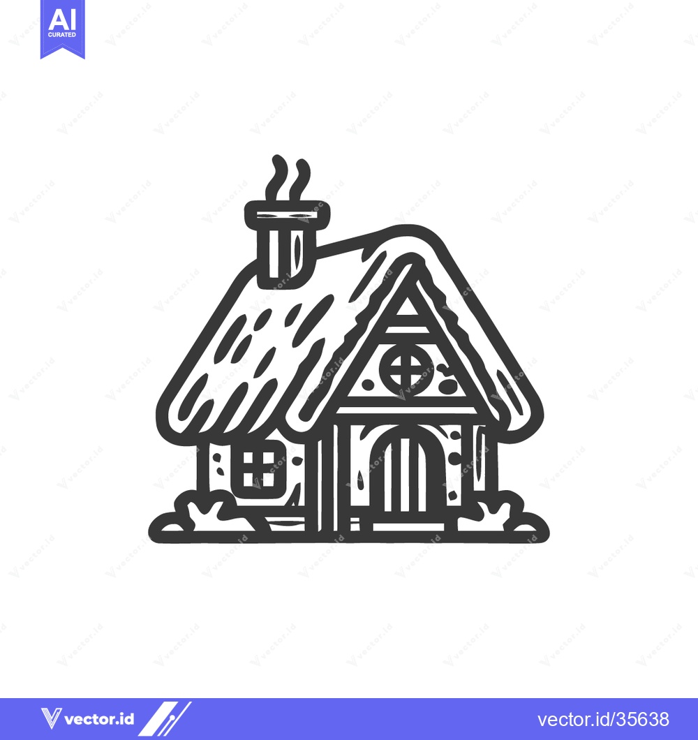 Premium Vector dari Whimsical Cottage Illustration: Black and White Line Art with Chimney