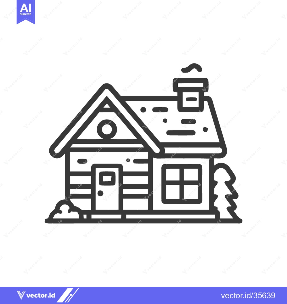 Premium Vector of Cozy Cabin Icon: Detailed Line Art of a Rustic Log Home with Chimney