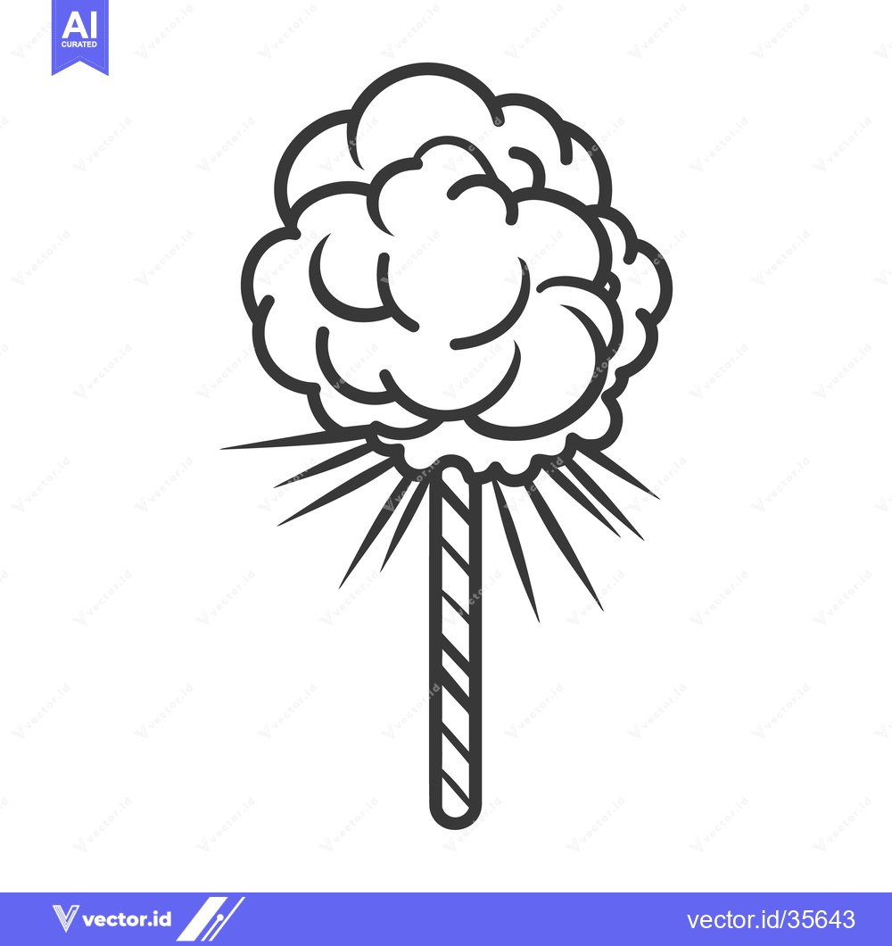 Premium Vector of Simple black and white drawing depicts a cotton candy treat