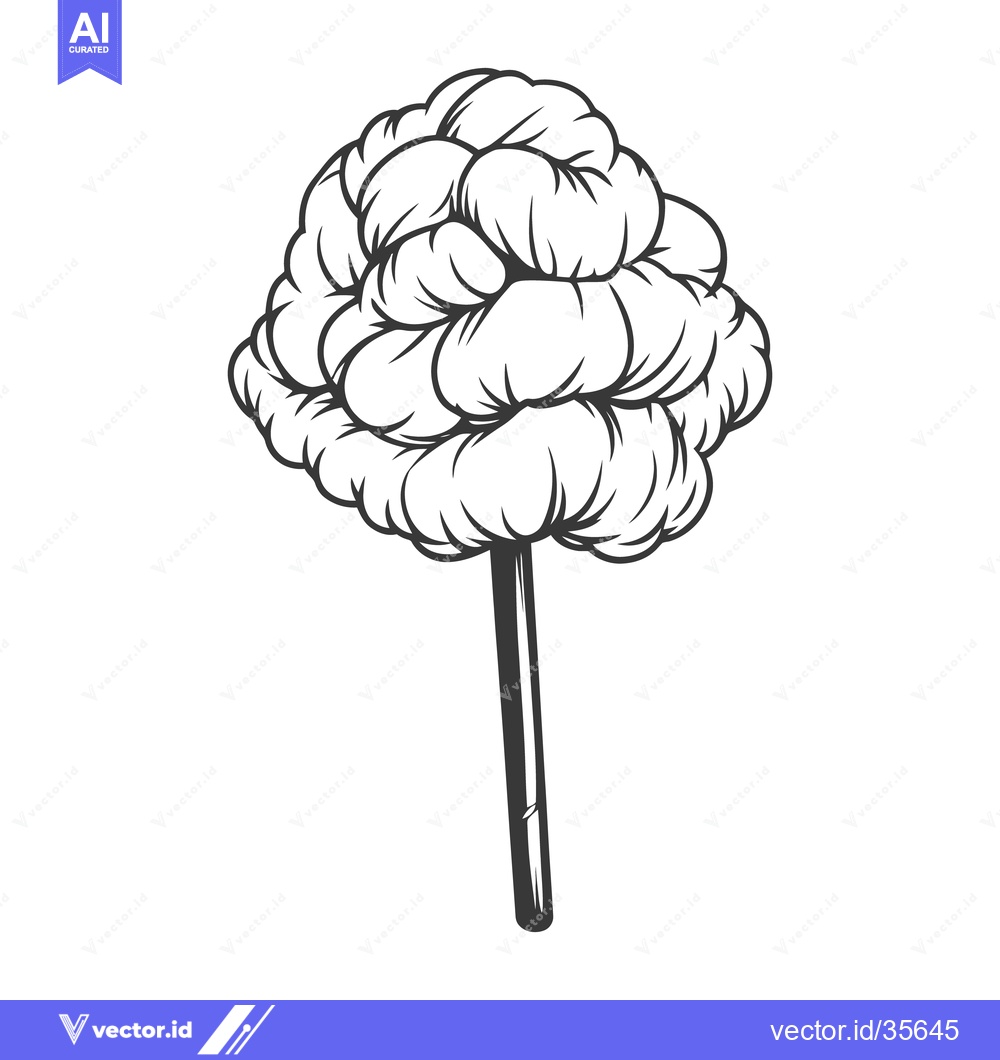 Premium Vector dari A black and white drawing of fluffy cotton candy on a stick