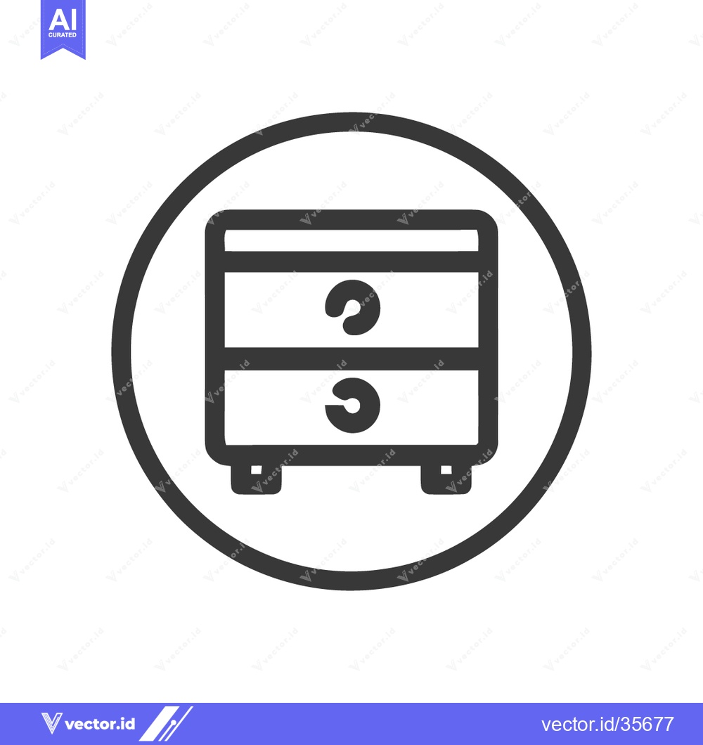 Premium Vector dari Minimalist Nightstand Icon: Two-Drawer Chest in Circle, Dark Outline o