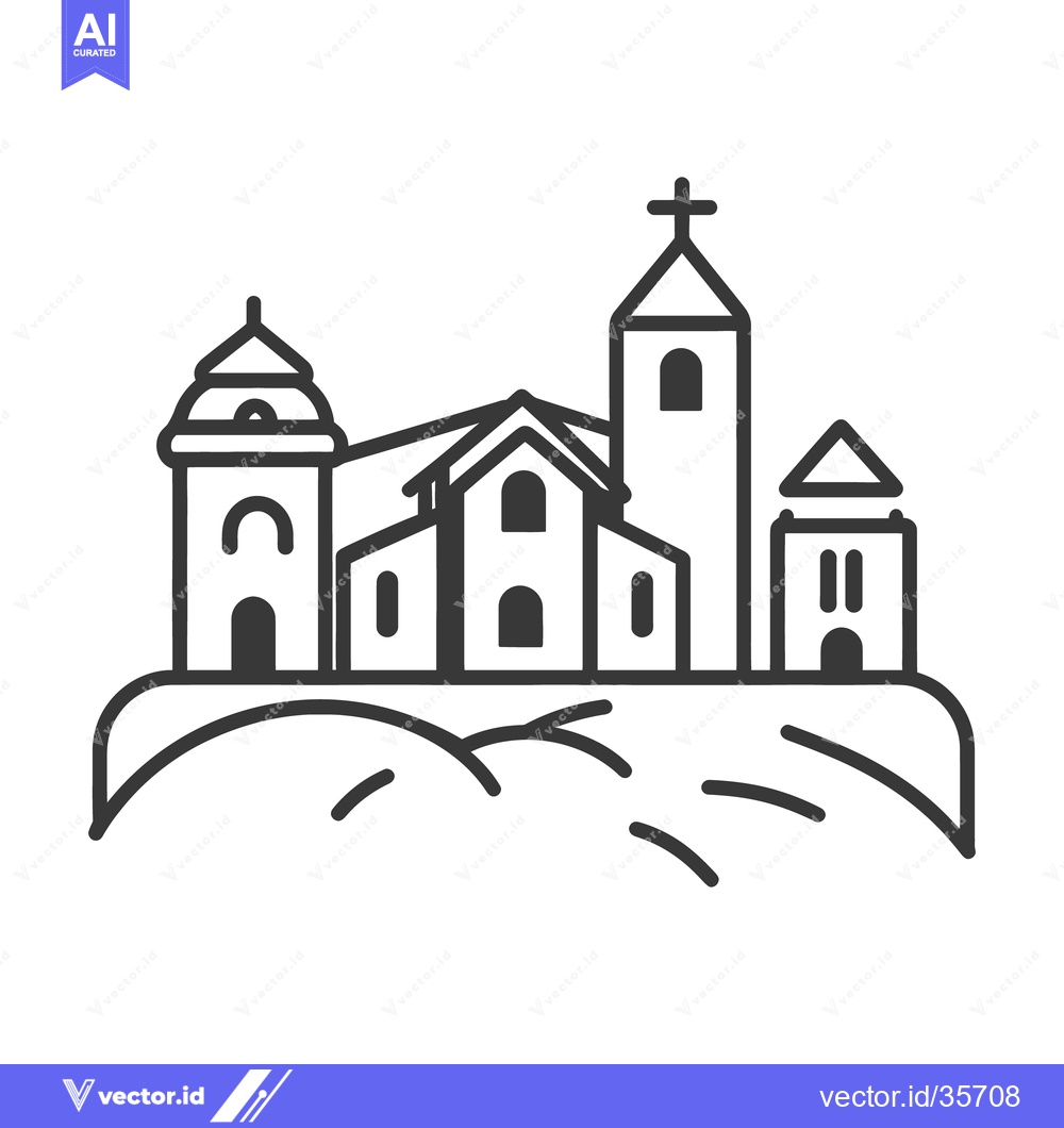 Premium Vector dari Black and white vector illustration depicting a church on a hill