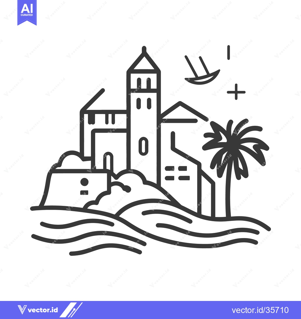 Premium Vector of A minimalist illustration of a coastal town and seascape view
