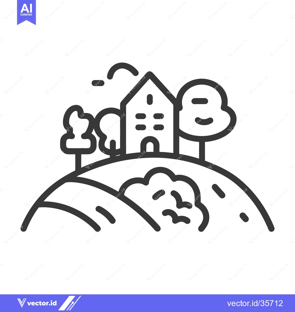 Premium Vector dari Simple black and white illustration of a house on a hill
