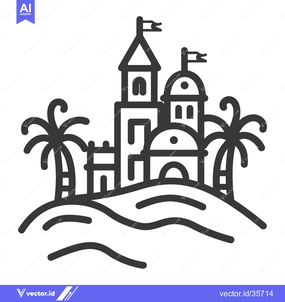 Premium Vector dari An illustrated castle and palm trees on a sand dune landscape
