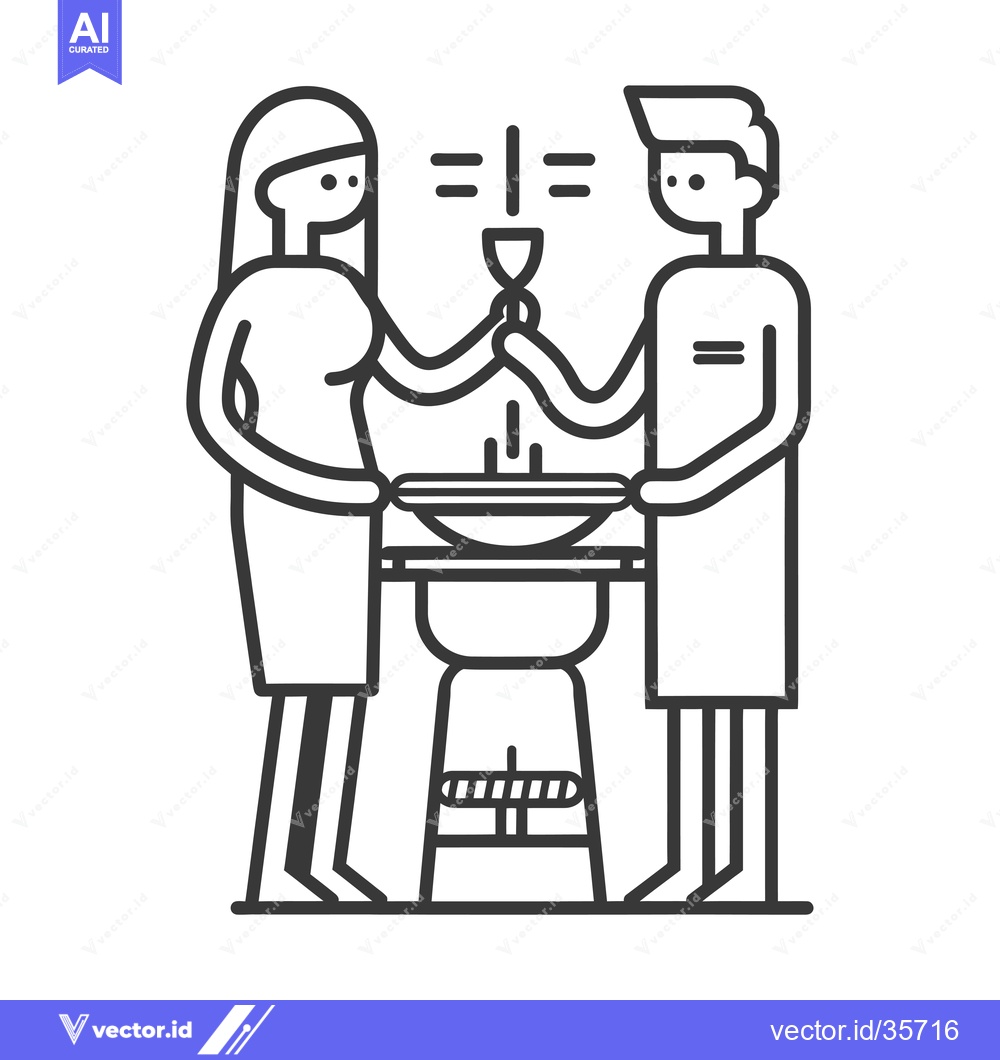 Premium Vector of Couple Cooking on a Portable Grill