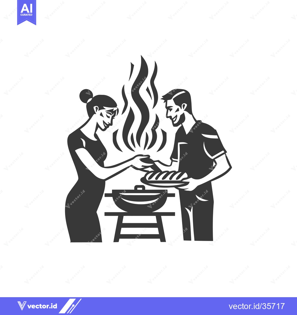 Premium Vector dari Couple Cooking Together at a Barbecue Grill