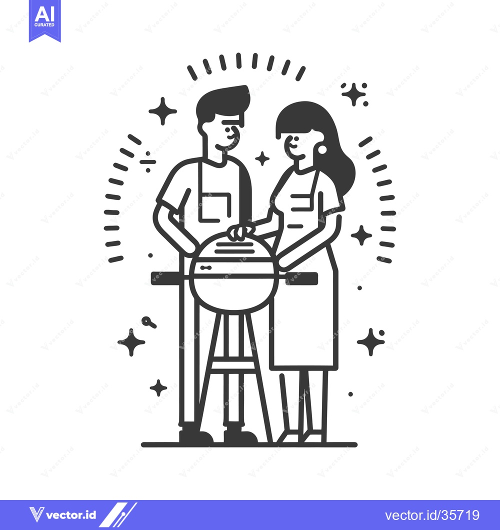 Premium Vector dari Couple Cooking Together on a Barbecue Grill