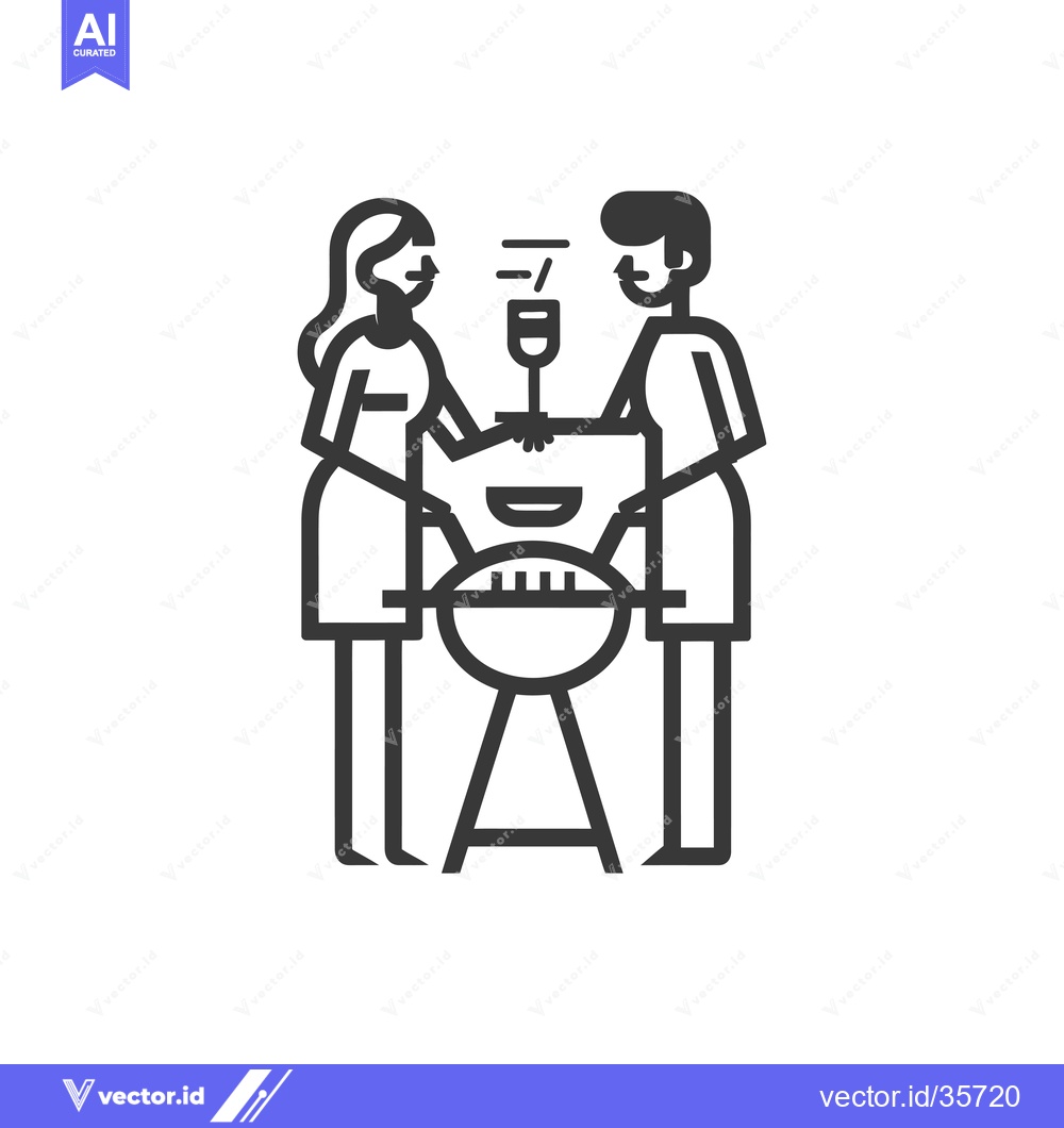 Premium Vector dari Couple Cooking Together on a BBQ Grill