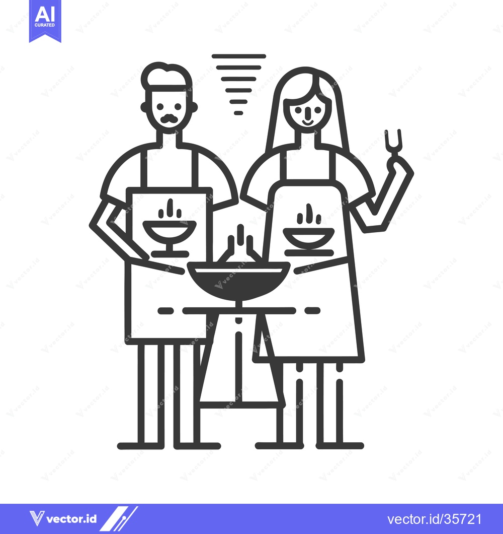 Premium Vector dari Couple Cooking Together on a Grill